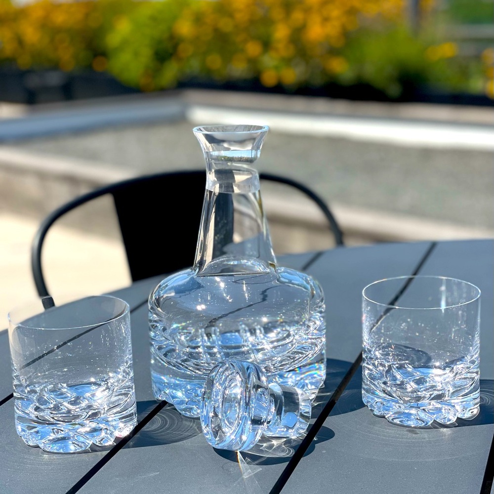 Orrefors crystal 3-Piece Set decanter & double old fashioned glasses